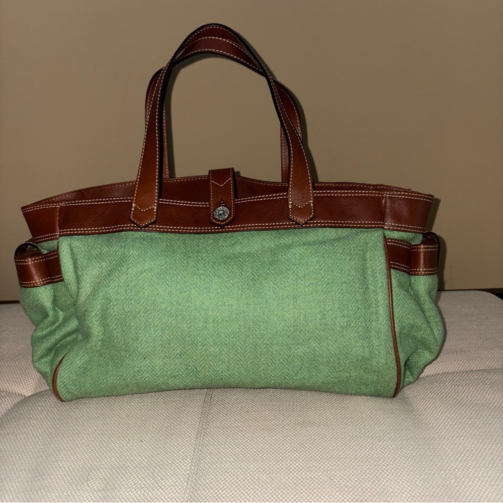 J. Crew Green Wool Leather Trim Tote Satchel Bag Preowned